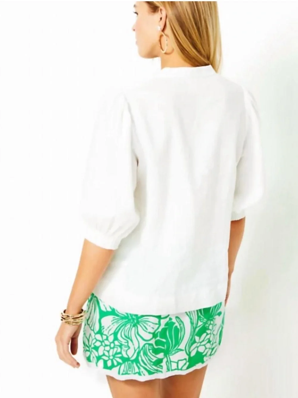 Lilly Pulitzer Mialeigh Elbow Sleeve Linen Top | Resort White | Size 16 | NWT